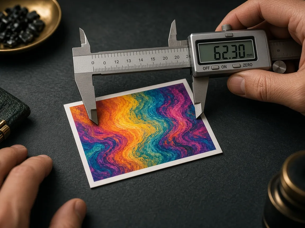 Measuring a card border with a digital caliper