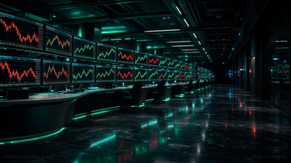 Market screens on a trading floor