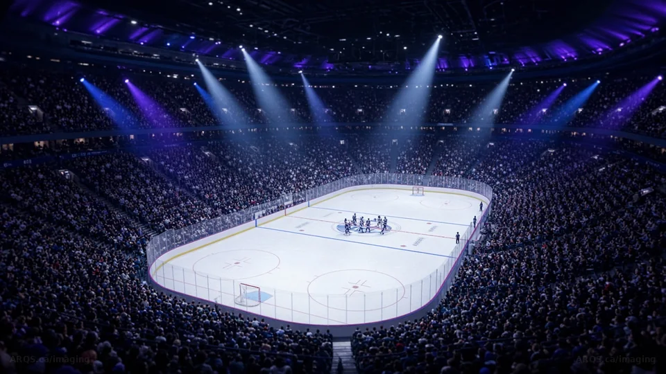 Hockey arena under spotlights