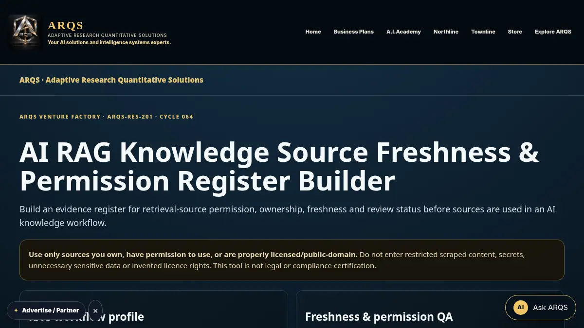 AI RAG Knowledge Source Freshness & Permission Register Builder on /ai-rag-knowledge-source-freshness-permission-register/