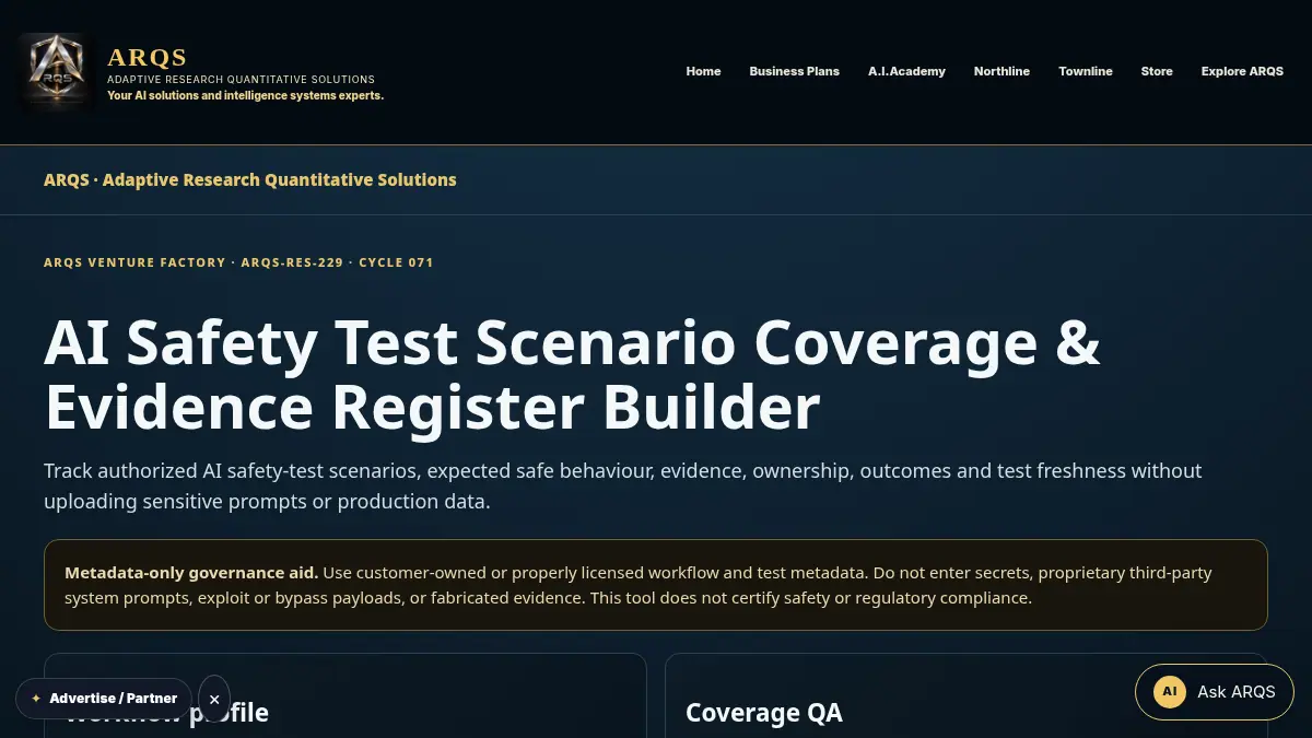 AI Safety Test Scenario Coverage & Evidence Register Builder on /ai-safety-test-scenario-coverage-evidence-register/