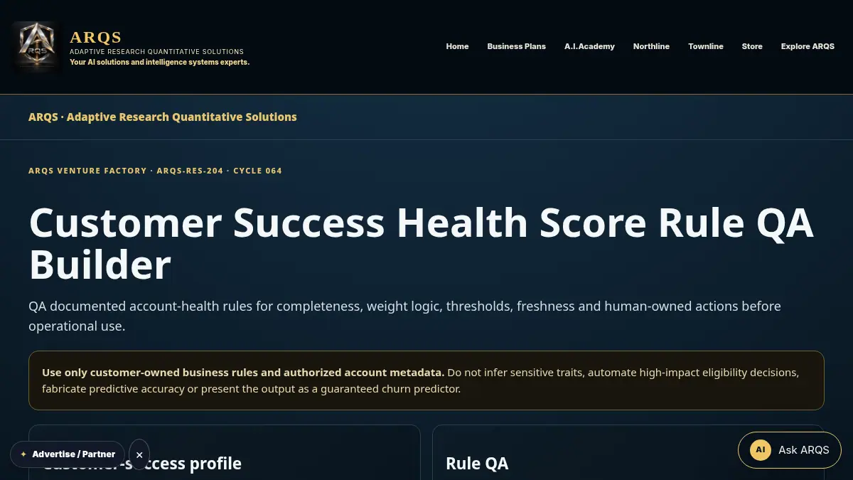 Customer Success Health Score Rule QA Builder on /customer-success-health-score-rule-qa/