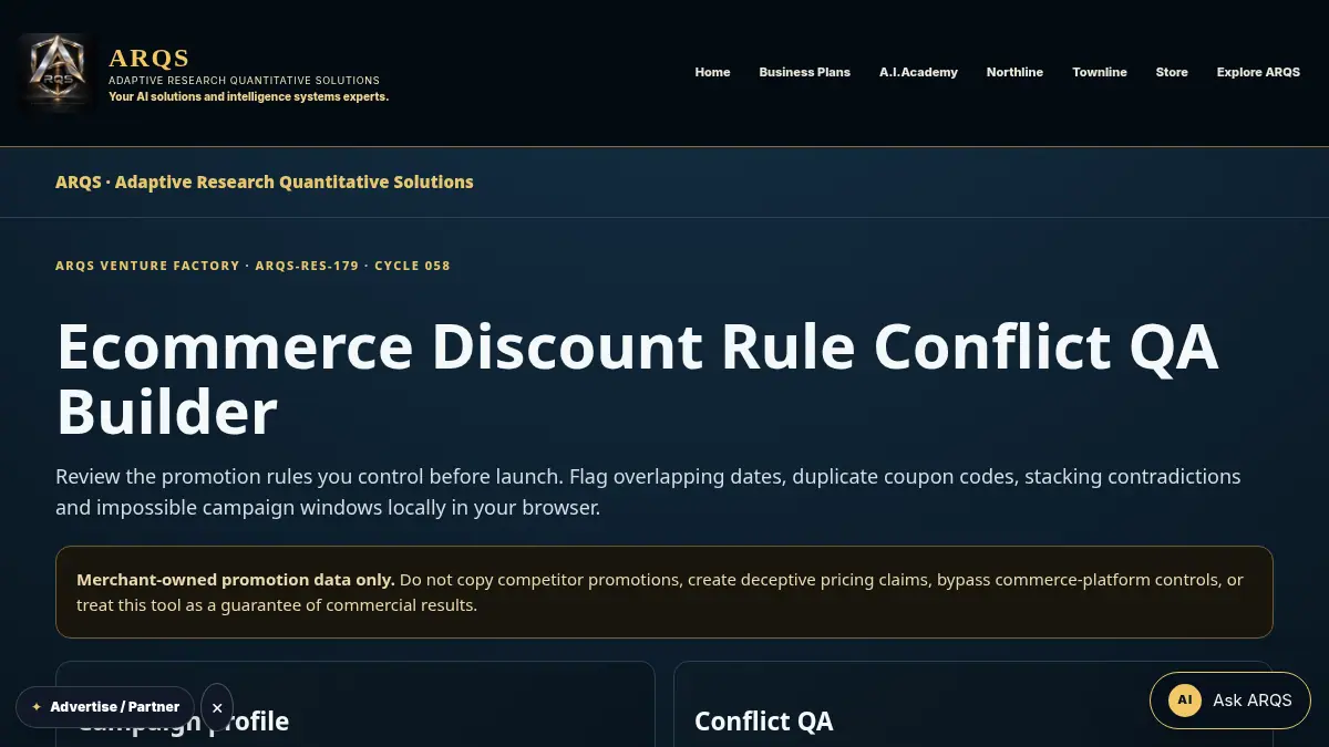 Ecommerce Discount Rule Conflict QA Builder on /ecommerce-discount-rule-conflict-qa/