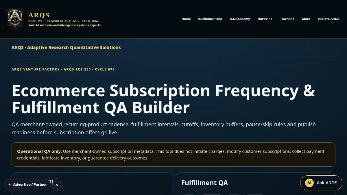Ecommerce Subscription Frequency & Fulfillment QA Builder on /ecommerce-subscription-frequency-fulfillment-qa/