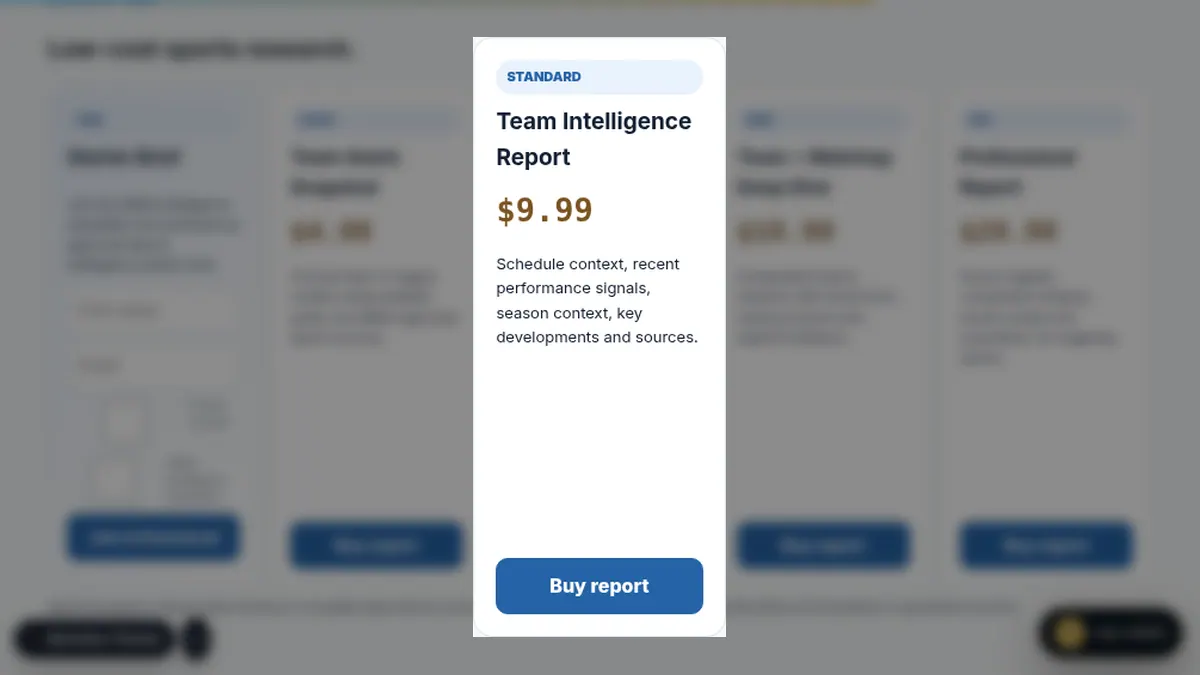ARQS Sports Intelligence: Team Intelligence Report on /intelligence/sports/