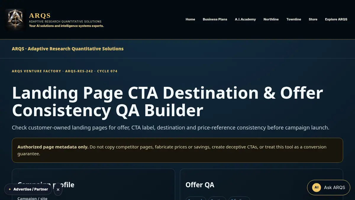 Landing Page CTA Destination & Offer Consistency QA Builder on /landing-page-cta-destination-offer-consistency-qa/