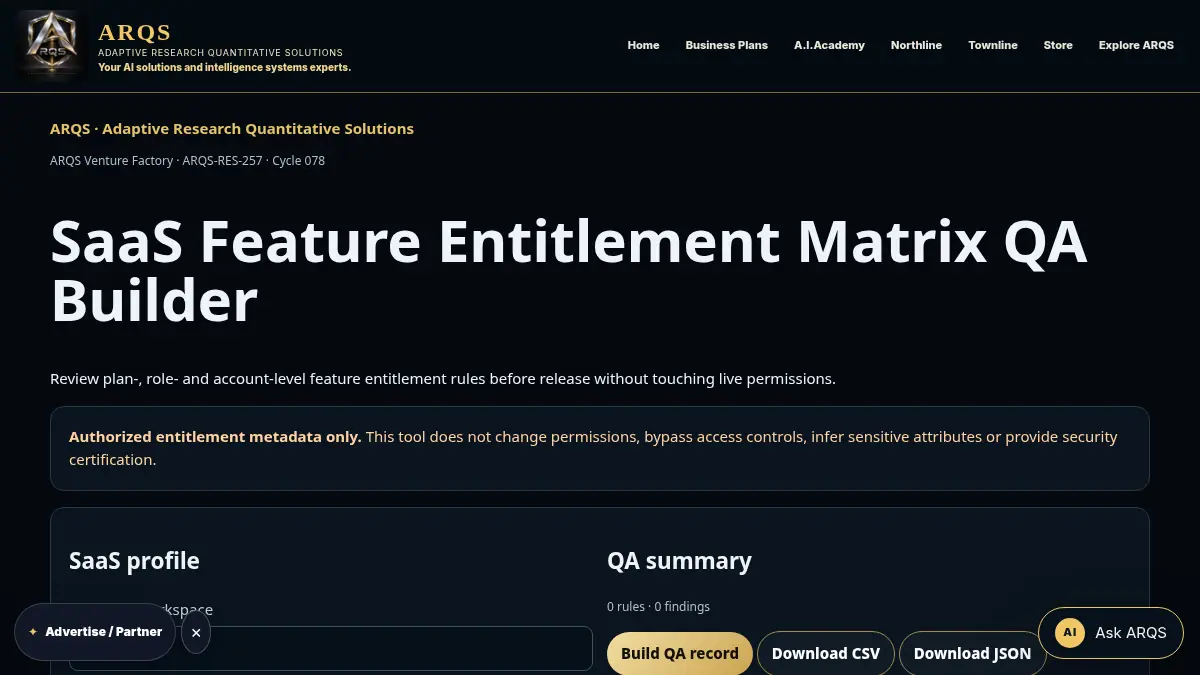 SaaS Feature Entitlement Matrix QA Builder on /saas-feature-entitlement-matrix-qa/