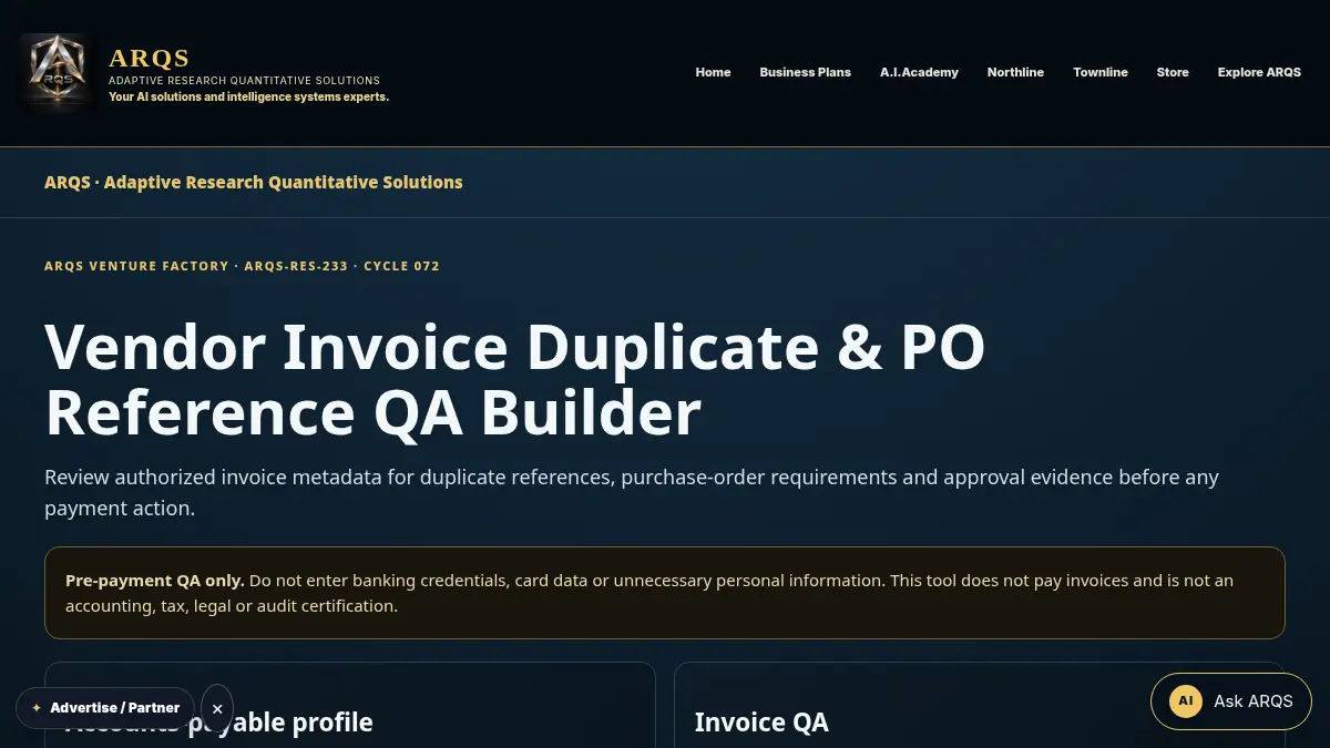 Vendor Invoice Duplicate & PO Reference QA Builder on /vendor-invoice-duplicate-po-reference-qa/