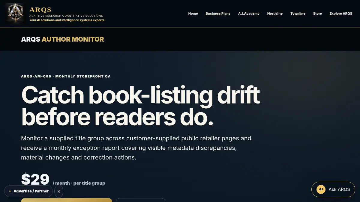 ARQS Author Metadata Monitor — $29/month on /ventures/author-metadata-monitor/