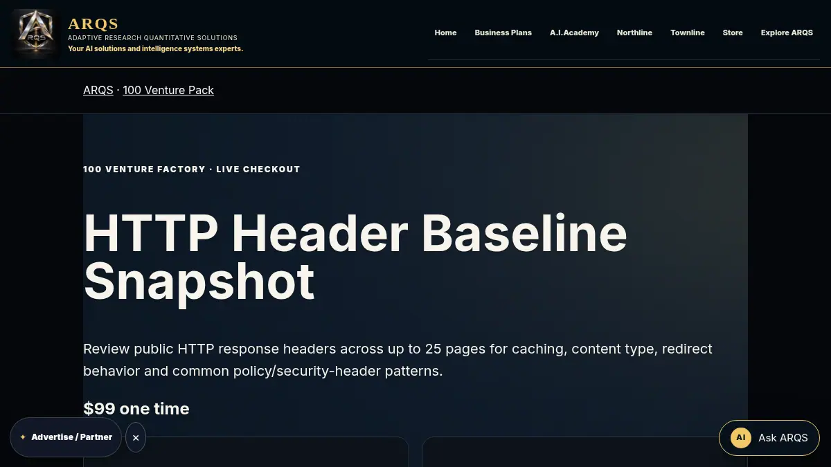ARQS HTTP Header Baseline Snapshot on /ventures/http-header-snapshot/