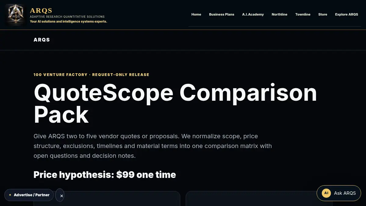 ARQS QuoteScope Comparison Pack on /ventures/quotescope/
