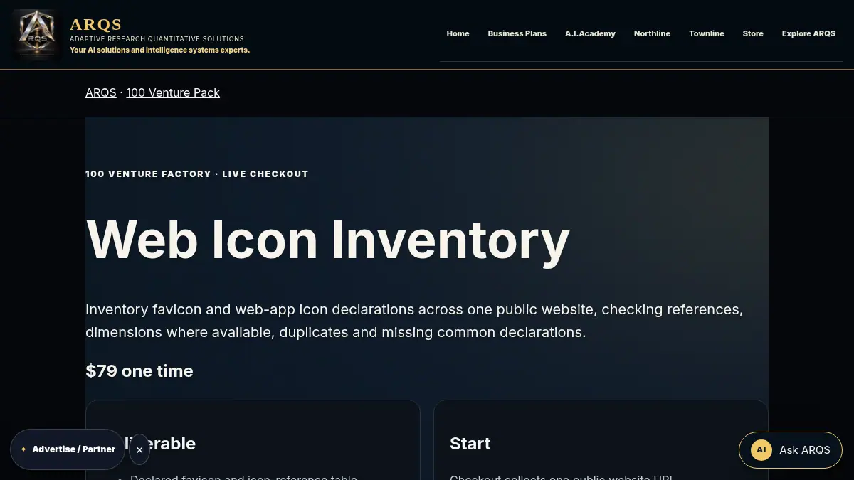 ARQS Web Icon Inventory on /ventures/web-icon-inventory/