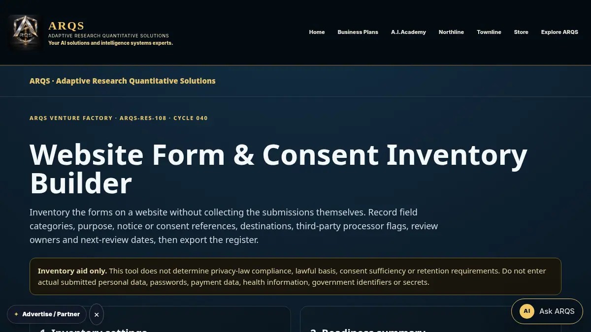 Website Form & Consent Inventory Builder on /website-form-consent-inventory/
