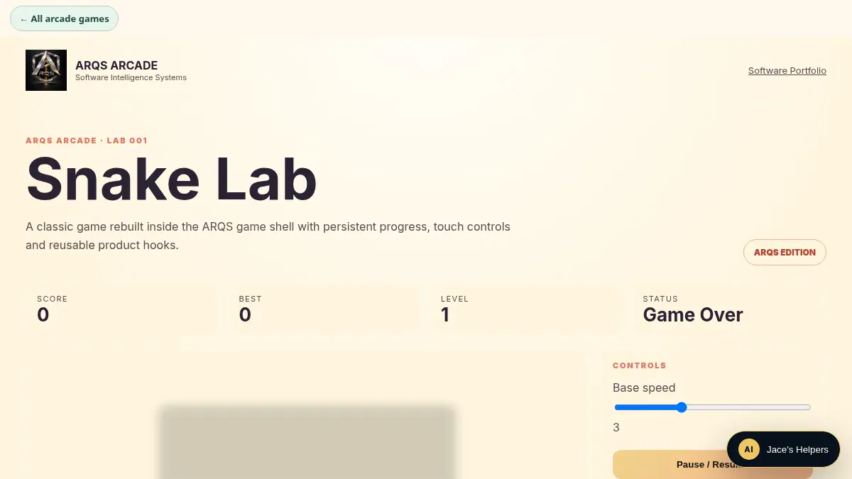 ARQS Snake Lab on /jasons-place/play/arcade/snake/