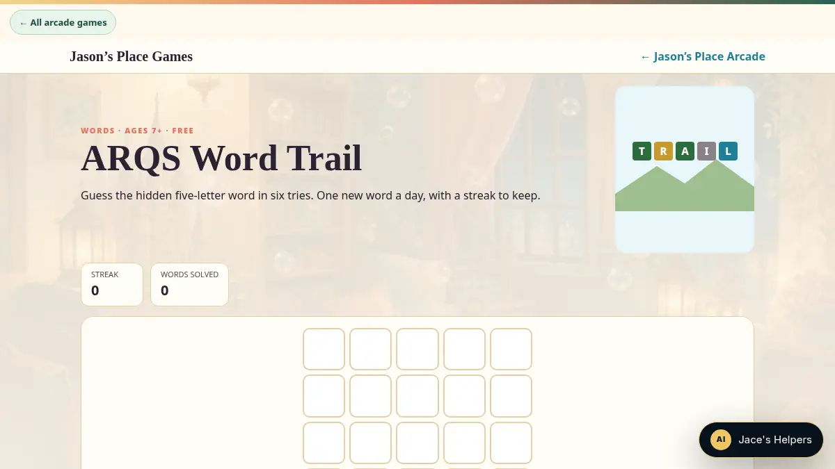 ARQS Word Trail on /jasons-place/play/arcade/word-trail