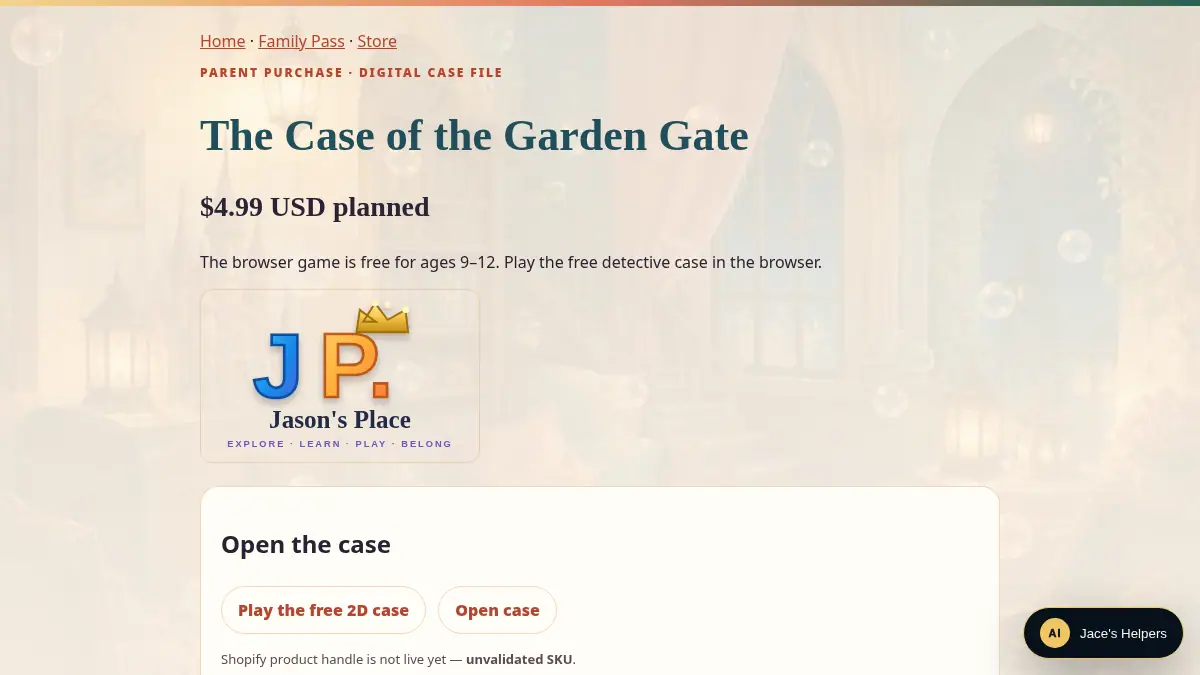 Garden Gate Case File — $4.99 digital on /jasons-place/case-files/garden-gate