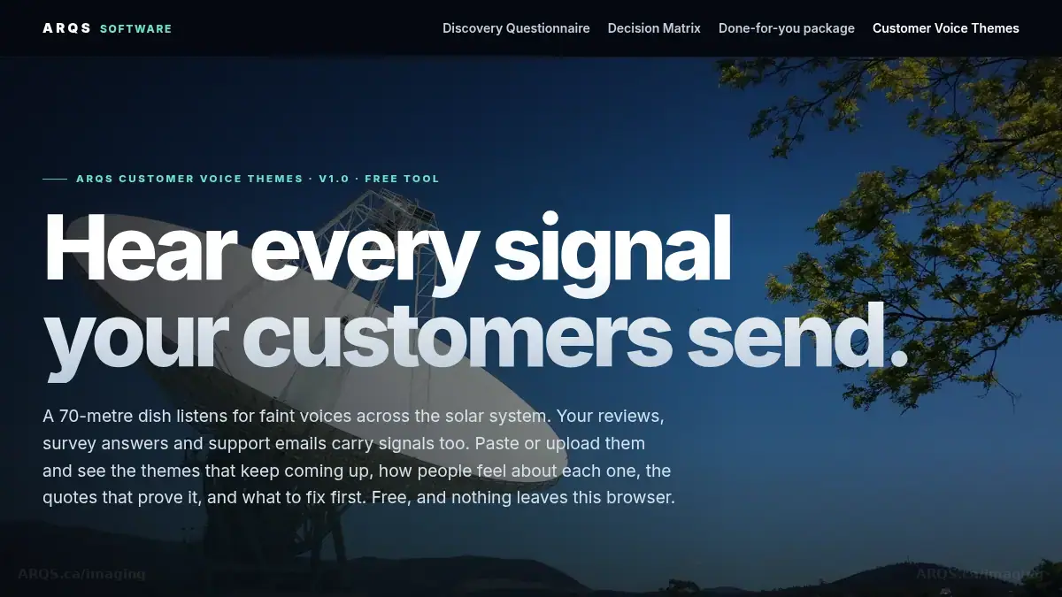 ARQS Customer Voice Themes on /software/customer-voice-themes/