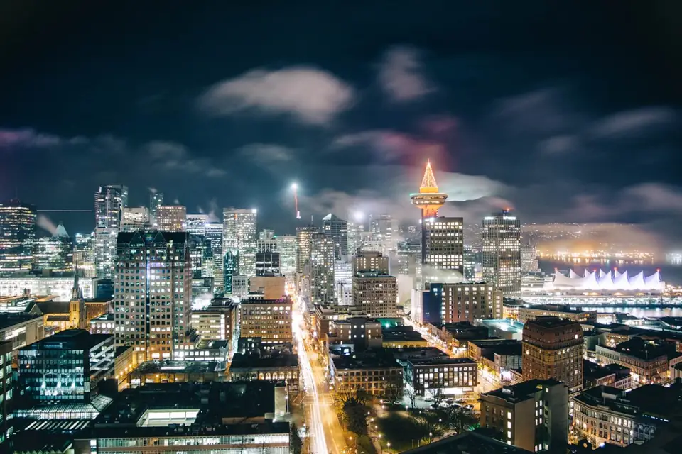 Hornby Street in downtown Vancouver at night