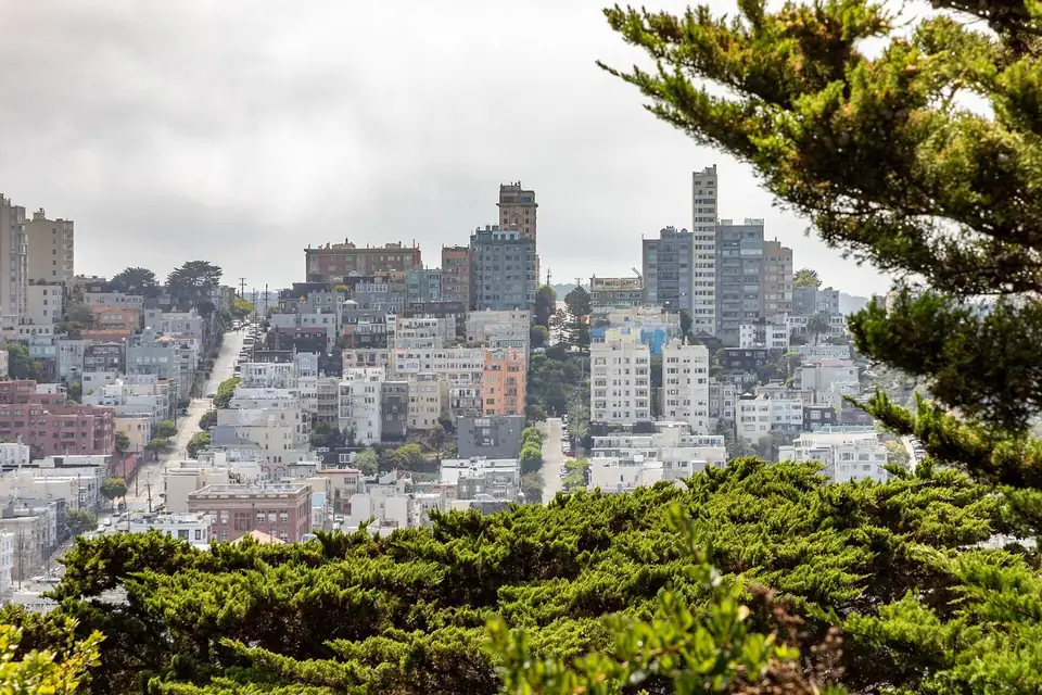 Russian Hill seen from Pioneer Park in San Francisco