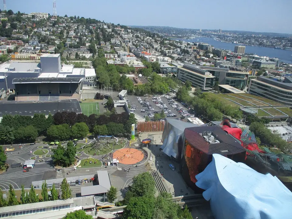Seattle Center and nearby neighbourhoods seen from the Space Needle