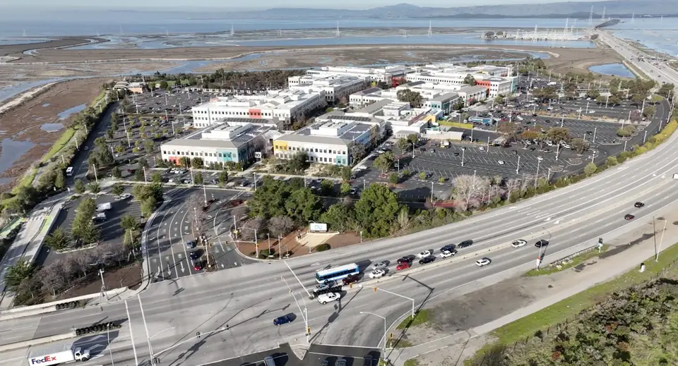 An aerial view of Meta's headquarters in Menlo Park, Calif