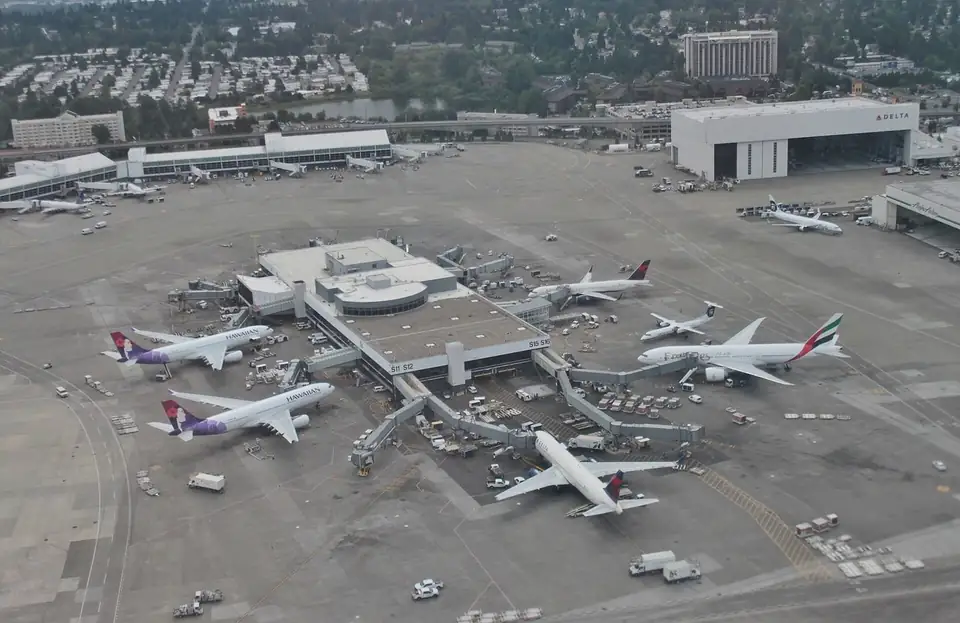 Seattle-Tacoma International Airport's South Satellite terminal from the air