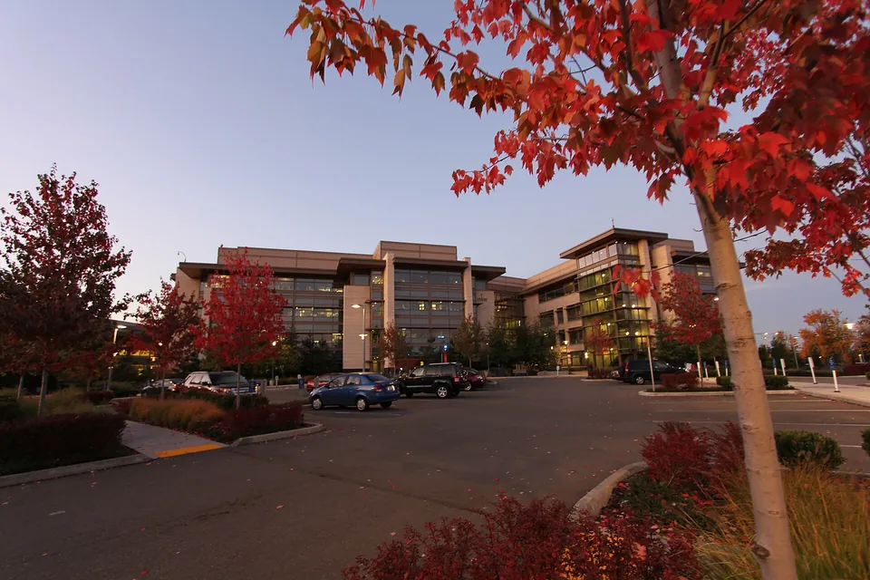 Buildings on Microsoft's Redmond campus in autumn