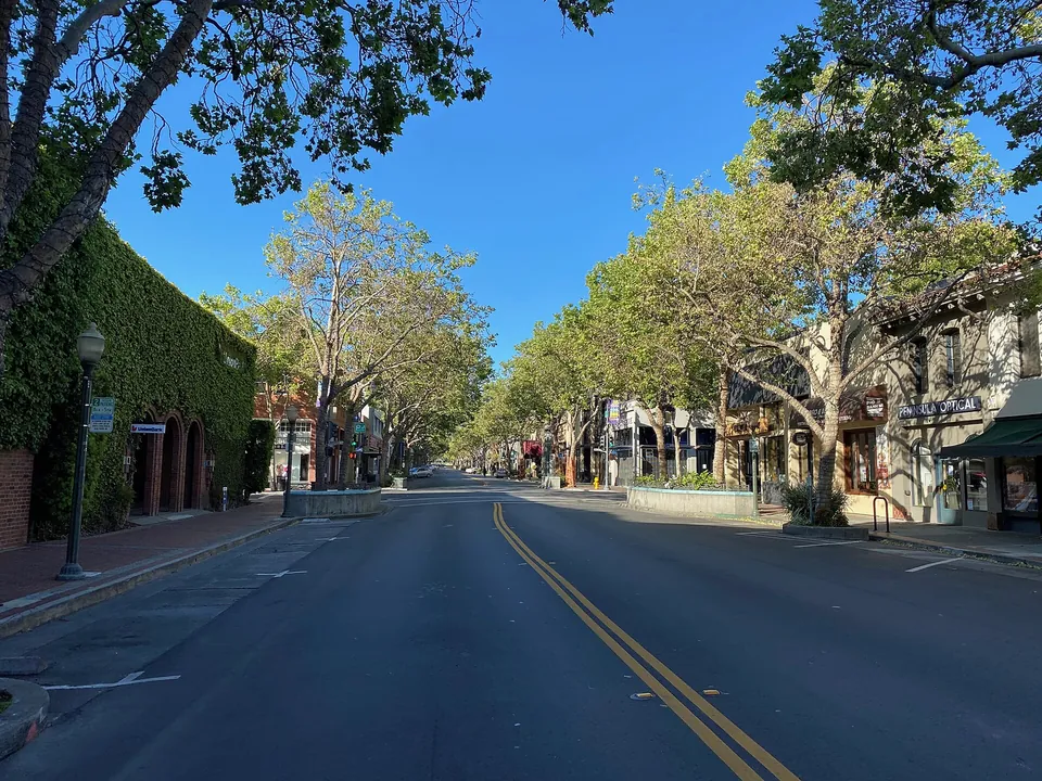 University Avenue at Waverley Street in downtown Palo Alto