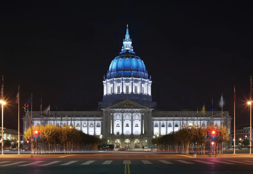 San Francisco City Hall lit up at night