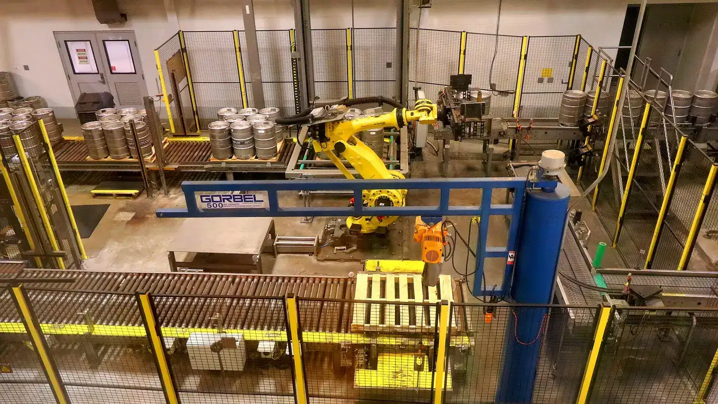 A robot arm in the Spoetzl Brewery in Shiner, Texas, United States