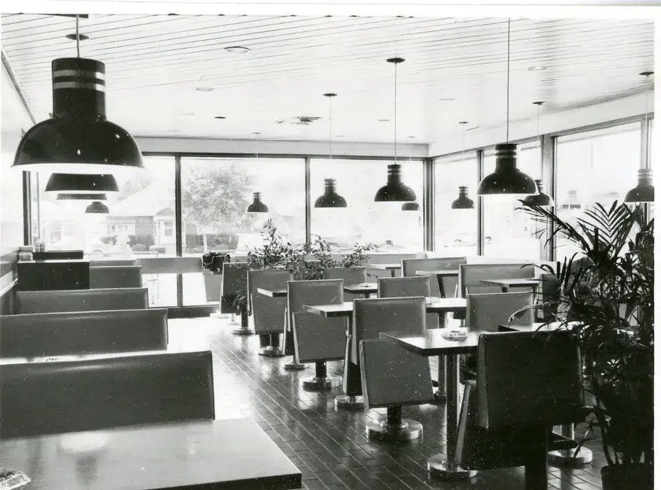 A view of the restaurant interior at the Bel-Aire Motel