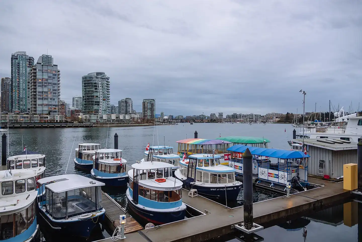 Boats parked on Granville Island, Vancouver, Canada