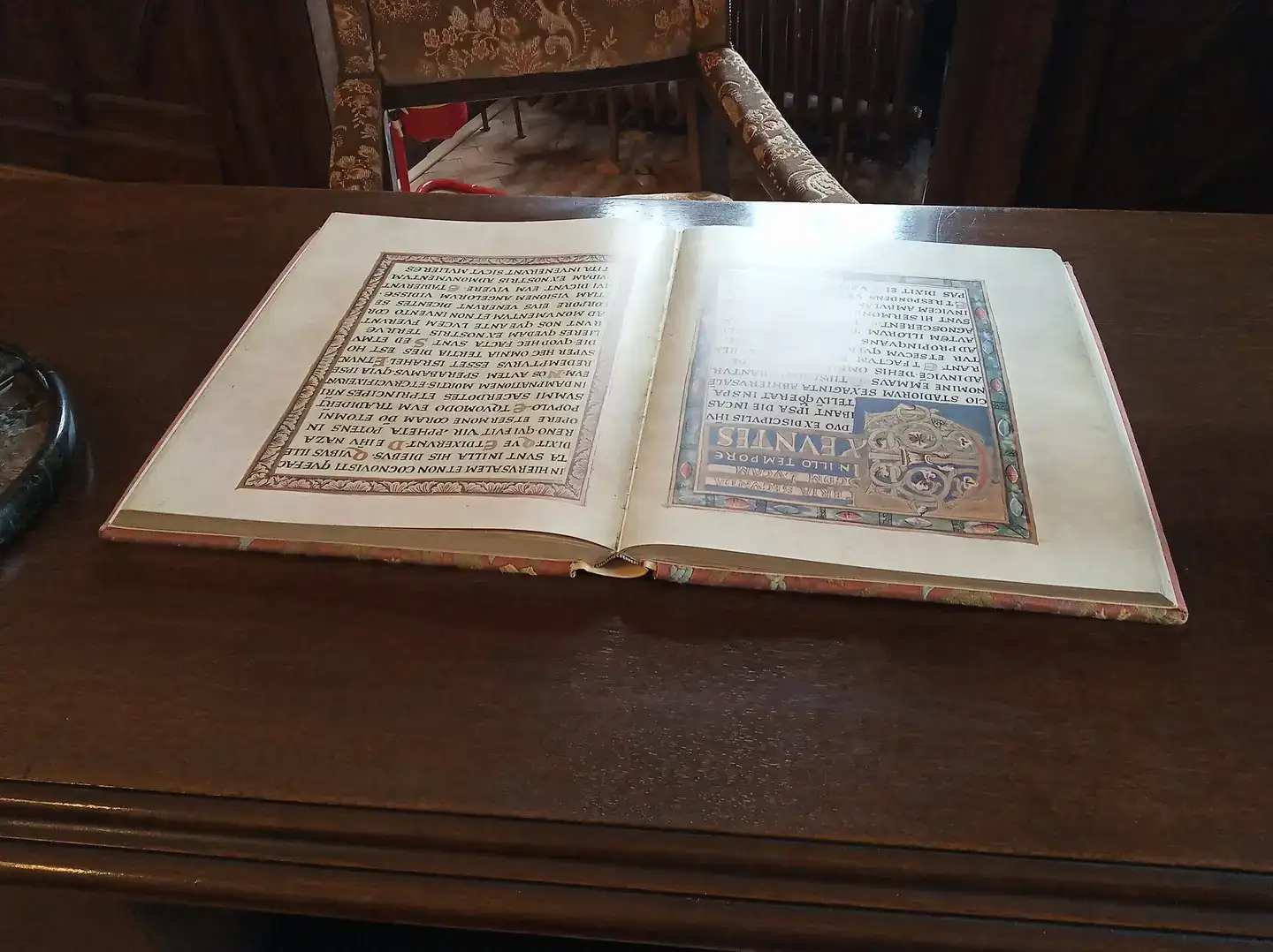 An open book on a desk in a museum study in Humenné, Slovakia