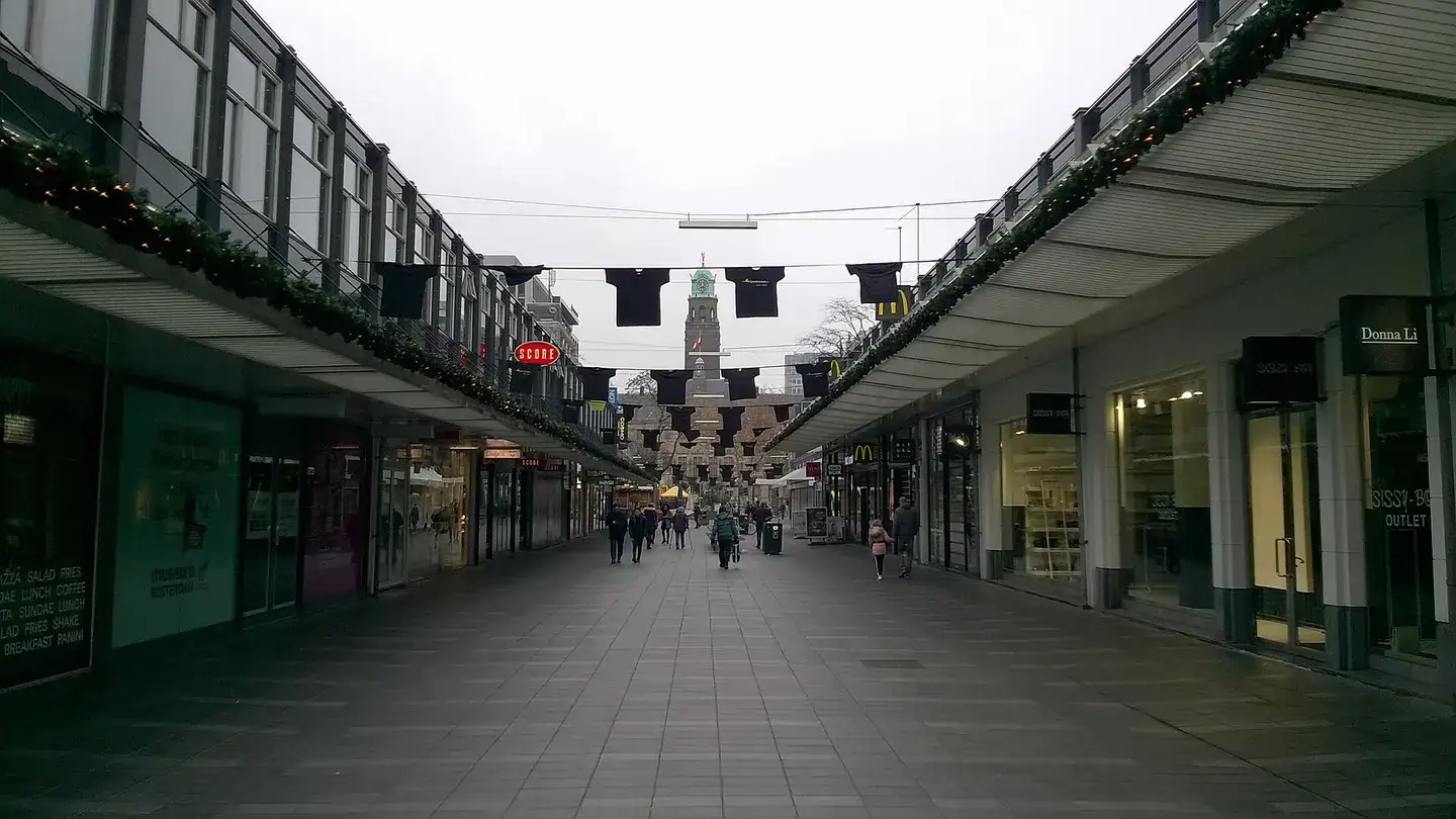 Black t-shirts hanging in the Korte Lijnbaan in Rotterdam