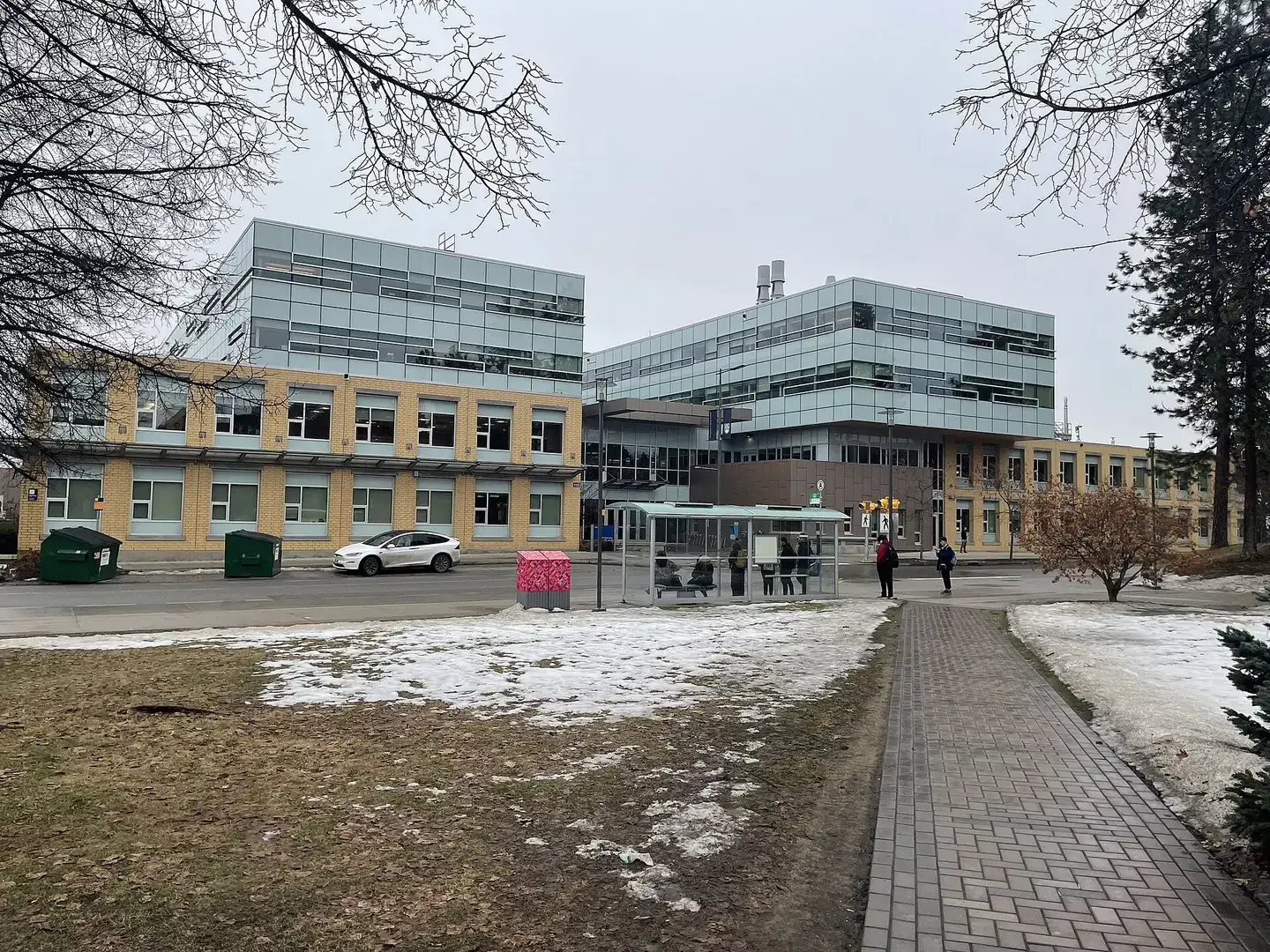 This is an image of the EME Building at the UBC Okanagan Campus in the winter