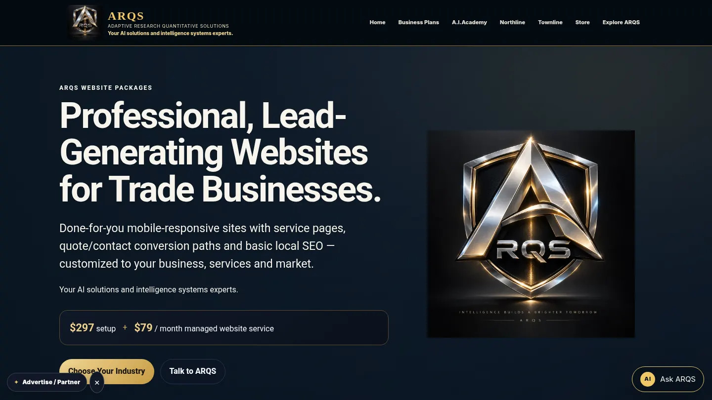 Screenshot of the live page at arqs.ca/website-packages