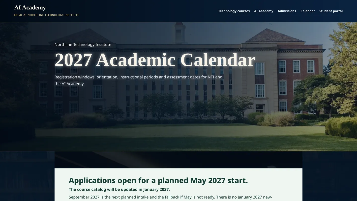 Screenshot of the live page at arqs.ca/academy/calendar