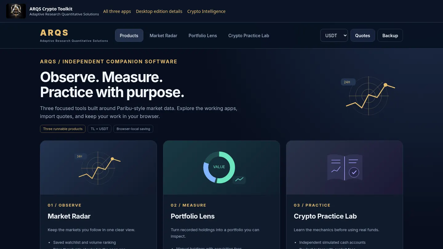 Screenshot of the live page at arqs.ca/crypto-tools/app