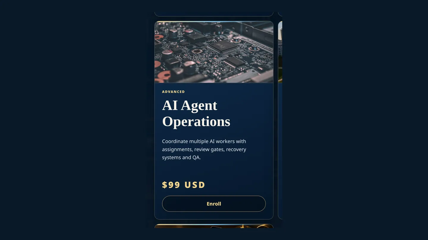 Screenshot of the live page at arqs.ca/academy/store, showing AI Agent Operations