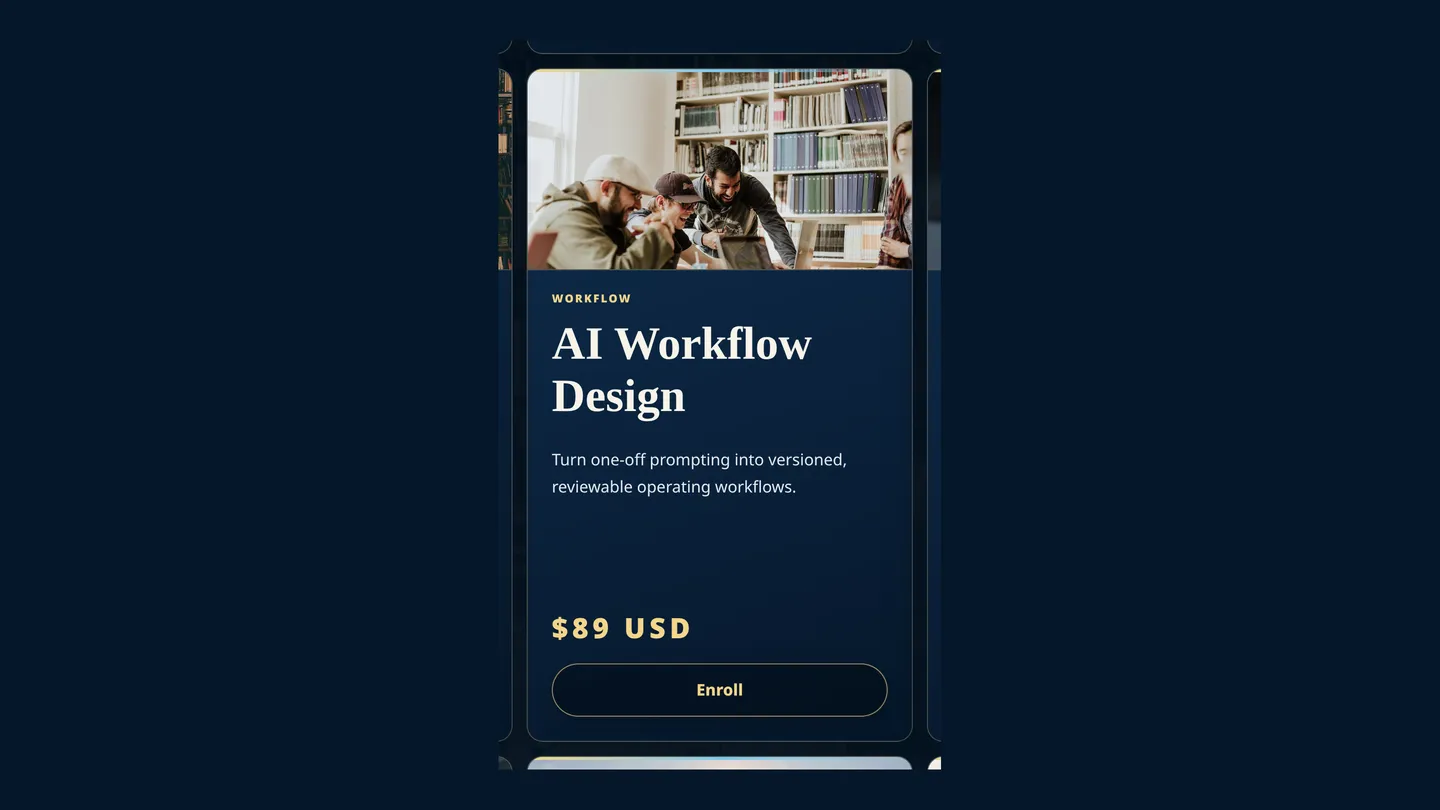 Screenshot of the live page at arqs.ca/academy/store, showing AI Workflow Design
