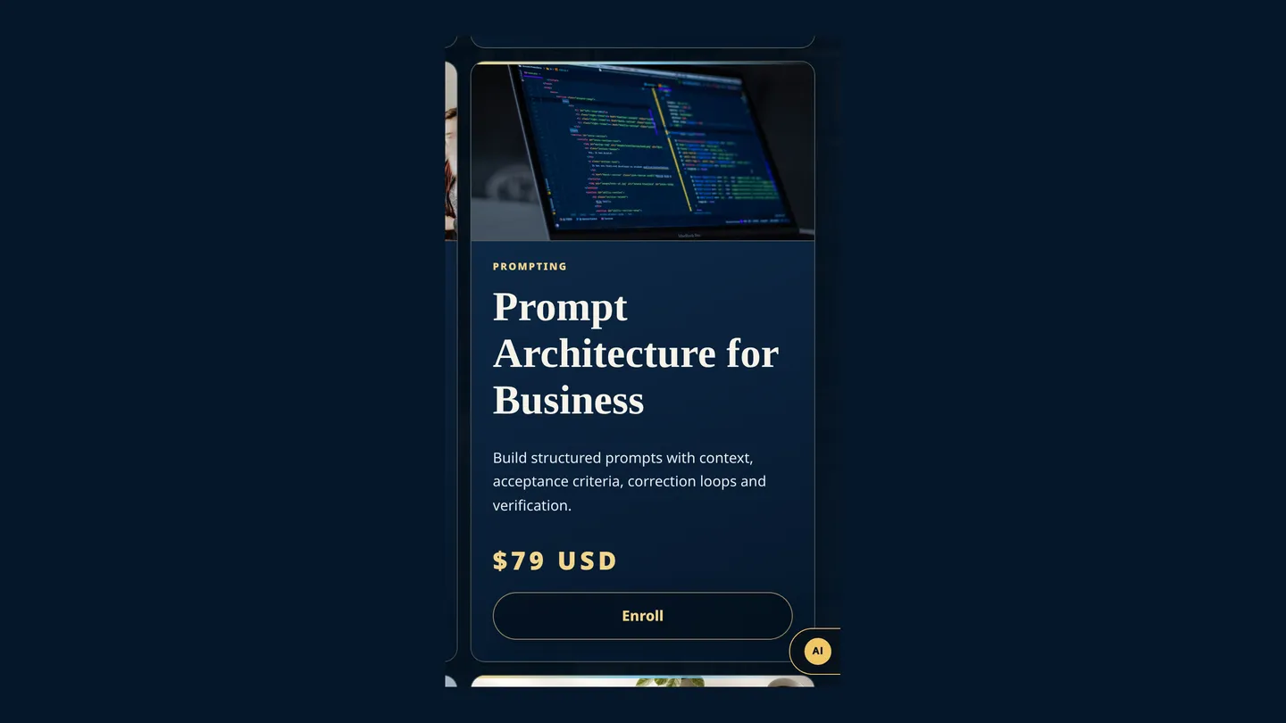 Screenshot of the live page at arqs.ca/academy/store, showing Prompt Architecture for Business
