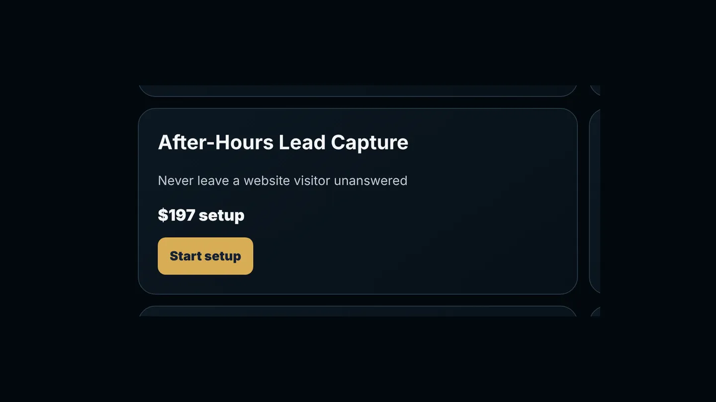 Screenshot of the live page at arqs.ca/ai-digital-assistants, showing After-Hours Lead Capture