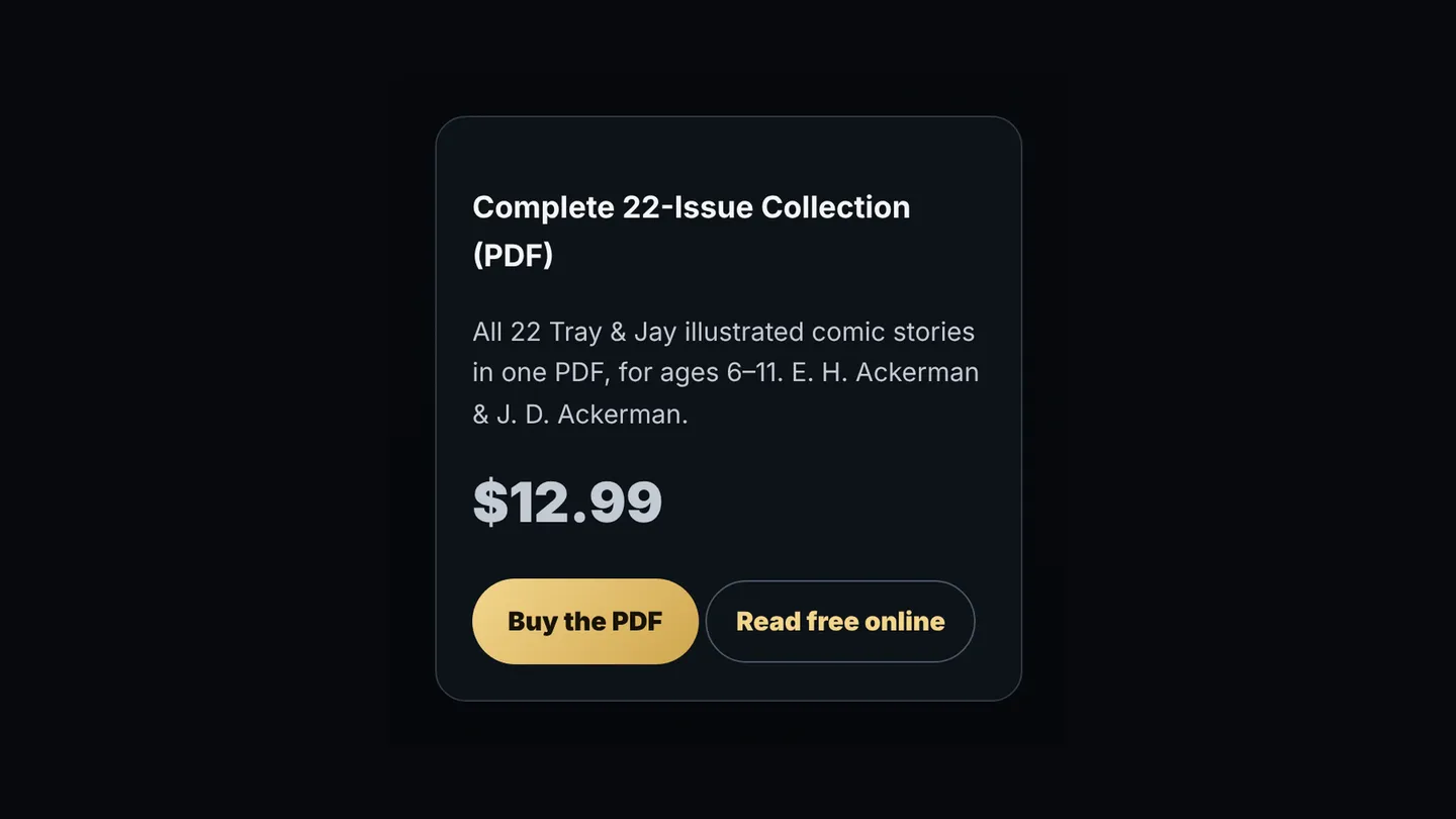 Screenshot of the live page at arqs.ca/comics, showing Complete 22-Issue Collection (PDF)