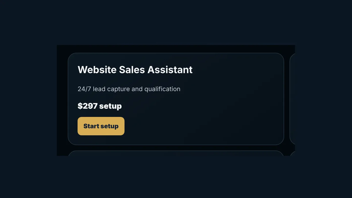 Screenshot of the live page at arqs.ca/ai-digital-assistants, showing Website Sales Assistant