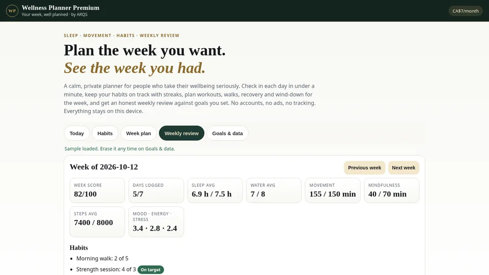 Wellness Planner Premium — 1 month access