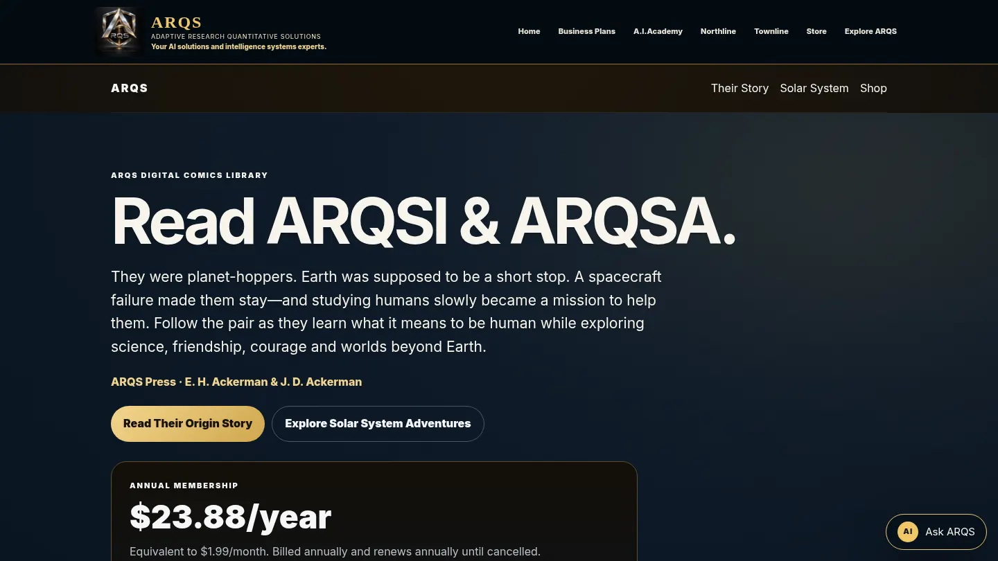 Screenshot of the live page at arqs.ca/comics